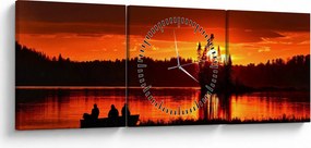 Obraz - Rybári na jazere (s hodinami) (90x30 cm)
