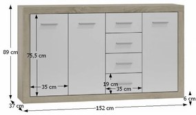 Komoda Callin 3T/4SK (dub sonoma + biela). Vlastná spoľahlivá doprava až k Vám domov. 779295