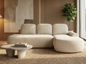 Rohová sedačka s funkciou spania Cloud pravá s úložným priestorom na posteľnú bielizeň, krémová