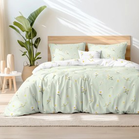 Goldea bavlnené posteľné obliečky - harmanček so svetlo zelenou 150 x 200 a 50 x 60 cm