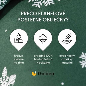 Goldea vianočné flanelové posteľné obliečky - snehové vločky na zelenej 140 x 200 a 70 x 90 cm