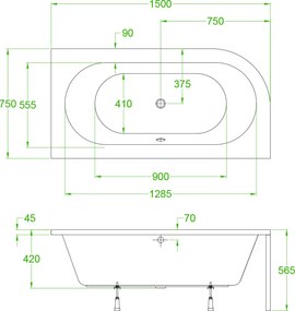 BPS-koupelny Akrylátová asymetrická vaňa s krycím panelom EBI 150P 150x75 cm PRAVÁ, biela/chróm