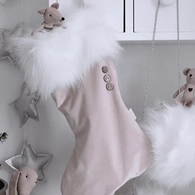 Vianočná pančucha púdrovo ružová s bielou kožušinou 42x26cm