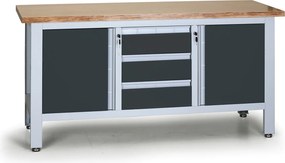 Pracovný stôl do dielne EXPERT, 3 zásuvky, 2 skrinky, 1690 x 600 x 860 - 900 mm, grafit