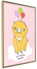Artgeist Plagát - Soaring Pig [Poster] Veľkosť: 30x45, Verzia: Zlatý rám s passe-partout
