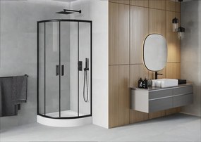 Mexen Rio sprchovací kút polkruhový 70 x 70 cm, transparentný, čierny + vanička , biely - 863-070-070-70-00-4710