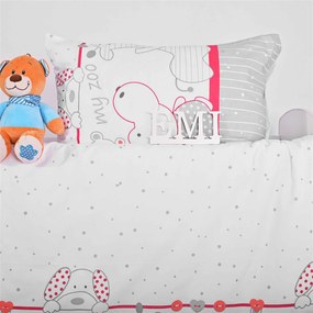 Obliečky detské Zoo červeno-sivé EMI: Detský set 90x130 + 45x65