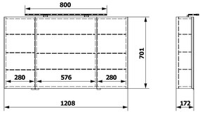 Sapho Sapho, RIWA galérka s LED osvetlením, 121x70x17cm, 3x dvierka, biela lesk, RIW120-0030