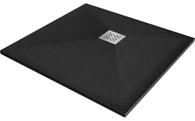 Mexen Stone+, štvorcová vanička z minerálneho kompozitu 70 x 70 cm, čierna matná, 44707070