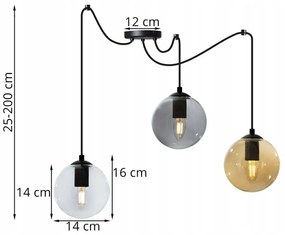Závesné svietidlo Paris spider, 3x sklenené tienidlo (mix 3 farieb)
