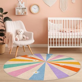 Prateľný detský koberec ø120 cm Rainbow Daisy – Mila Home
