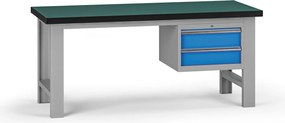 Pracovný stôl do dielne G8, 1800 x 750 x 800 mm, 1x kontejner, 2 zásuvky, modrá