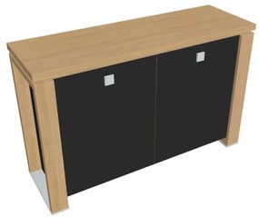 Nízka skriňa Verno+ S 140 x 46 x 90 cm, sklenené dvere, dub svetlý / čierna