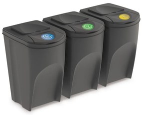 Set košov na triedený odpad, 3 x 35 l, sivá