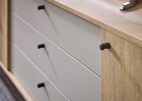 Široká TV skrinka Cube, dub evoke / pieskovo šedá