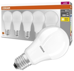 5PAK LED žiarovka E27 A60 8,5W = 60W 806lm 2700K Warm 300° OSRAM Base