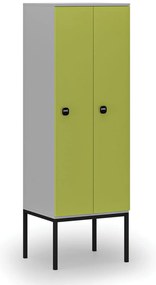 Drevená šatníková skrinka S4 s podnožou, 2 oddiely, 1871 x 600 x 500 mm, demont, RFID zámok, sivá/zelená