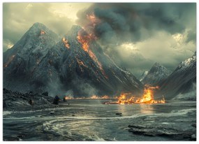 Sklenený obraz - Erupcia sopky (70x50 cm)