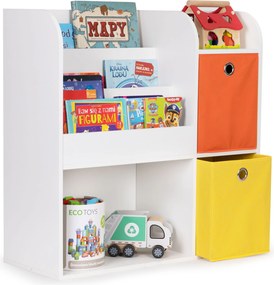 Detský regál ECOTOYS 89×35×88 cm, biely s poličkami a 2 textilnými košmi