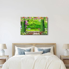 Obraz - Čarovná záhrada s labuťami (90x60 cm)