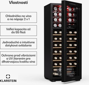 Klarstein Bovella 55 Duo+ chladnička na víno, 2 v 1, 55 fliaš, 2 zóny, 9 políc, Dotykové ovládanie