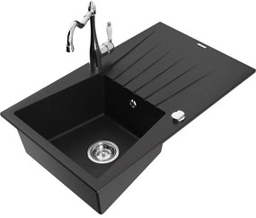 Mexen Cesar, 1-komorový granitový drez 775x470x190 mm a drezová batéria Carla, čierna, 6514-77-670700-00