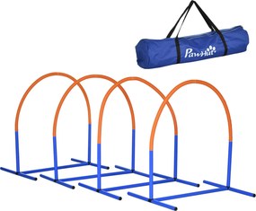 PawHut Výcvikové zariadenie pre psov, sada agility s 4 prekážkami pre starších psov, výcviková sada s nosnou taškou, modrá+oranžová, 88 x 64 x 95 cm |