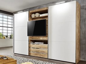 Šatníková skriňa s TV panelom Magic, doskový dub/biela