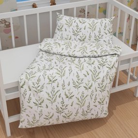 Biante Detské bavlnené posteľné obliečky do postieľky Sandra SA-718 Zelené vňate byliniek na bielom Do postieľky 90x140 a 50x70 cm