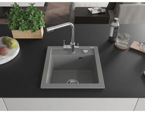 Mexen Vito, 1-komorový granitový drez 520x490x210 mm, chrómová batéria Duero, šedá, 6503-71-671600-00
