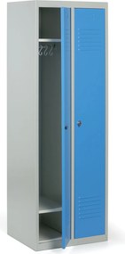 Kovová šatníková skrinka S2, 2-dverová, 1800 x 600 x 500 mm, otočný zámok, modré dvere