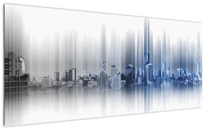 Obraz - Panoráma mesta, modro-šedé (120x50 cm)
