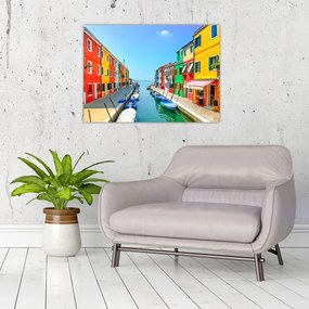 Sklenený obraz - Ostrov Burano, Benátky, Taliansko (70x50 cm)