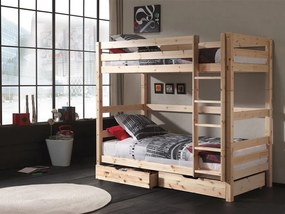 Poschodová postel z masívu s dvomi zásuvkami borovica prírodná 182cm 90x200cm