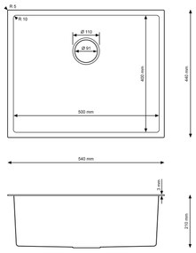 Erga HD, 1-komorový oceľový drez 540x440x210 mm, zlatá, ERG-MLS-HD5444G