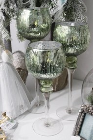 Modré tiffany sklenené svietniky na stopke 3-set