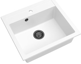 Sink Quality Ferrum, kuchynský granitový drez 565x510x205 mm + zlatý sifón, biela, SKQ-FER.W.1K60.XG
