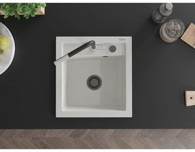 Mexen Vito, 1-komorový granitový drez 490x520x210 mm a drezová batéria Flora, biela, 6503-20-670401-07-B