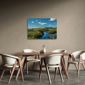 Sklenený obraz - Jazero v lesoch (70x50 cm)