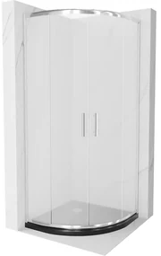 Mexen Rio, štvrťkruhový sprchovací kút s posuvnými dverami 90 x 90 cm, 6mm sklo námraza, chrómový profil + čierna sprchová vanička, 863-090-090-01-30-4170