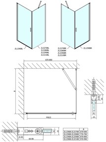 Polysan, Zoom Line Black obdĺžniková sprchová zástena 900x800mm L/P varianta, ZL1290BZL3280B