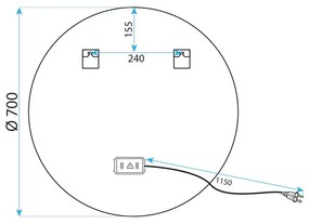 Tutumi Rea, LED zrkadlo 70cm s čiernym rámom MMJ P11396, HOM-05513