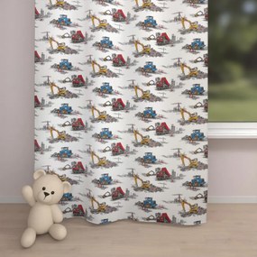 Biante Detský bavlnený záves Sandra SA-578 Nákladiaky a bagre na bielom 150x160 cm