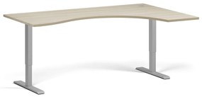 Ergonomický výškovo nastaviteľný stôl, 180x120 cm, 2 motory, L/P, sivá podnož, dub prírodný