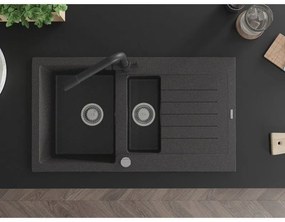 Mexen Matias, granitový drez 900x505x200 mm, 1,5-komorový a čierna batéria Duero, čierna škvrnitá, 6502-76-671600-70