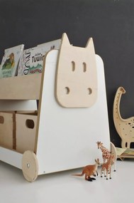 Drevená polica na kolieskach + 2 boxy na hračky