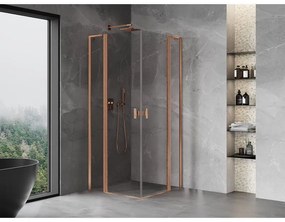 Mexen, Mexen Mist L Duo sklápací sprchový kút 120 x 120 cm, transparentný, brúsená meď - 8A4L-120-120-65-00