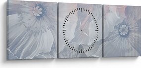 Obraz - Modré kvety na stene (s hodinami) (90x30 cm)