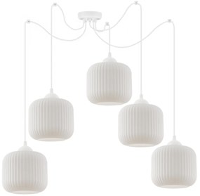 Závesné svietidlo Riffle Spider, 5x biele sklenené tienidlo, w