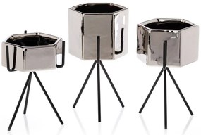 KERAMICKÝ KVETINÁČ SO STOJANOM SASHI 20X9,5 CM STRIEBORNÁ